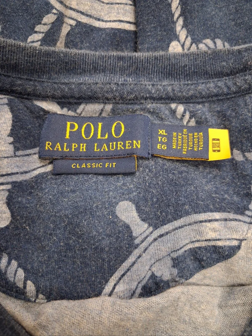 Polo Ralph Lauren Shirt Mens XL Nautical Ship Wheel Rope Print Classic Fit Tee